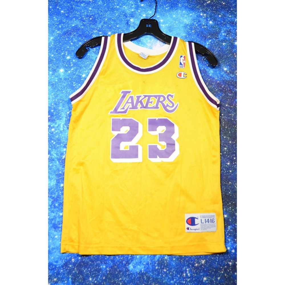 Vintage Champion Los Angeles Lakers Jersey Youth Large Yellow NBA Ceballos 90s